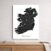 Map of Ireland on a white background above a wooden surface