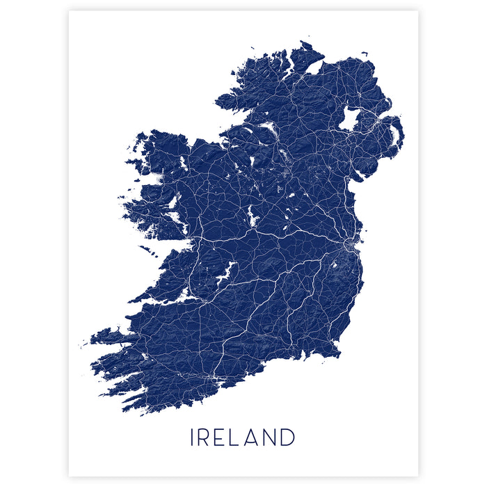 Map of Ireland in navy blue on a white background