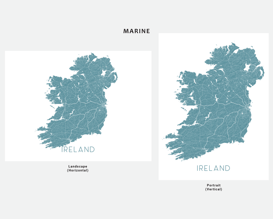 Two maps of Ireland labeled 'Landscape' and 'Portrait' on a white background.