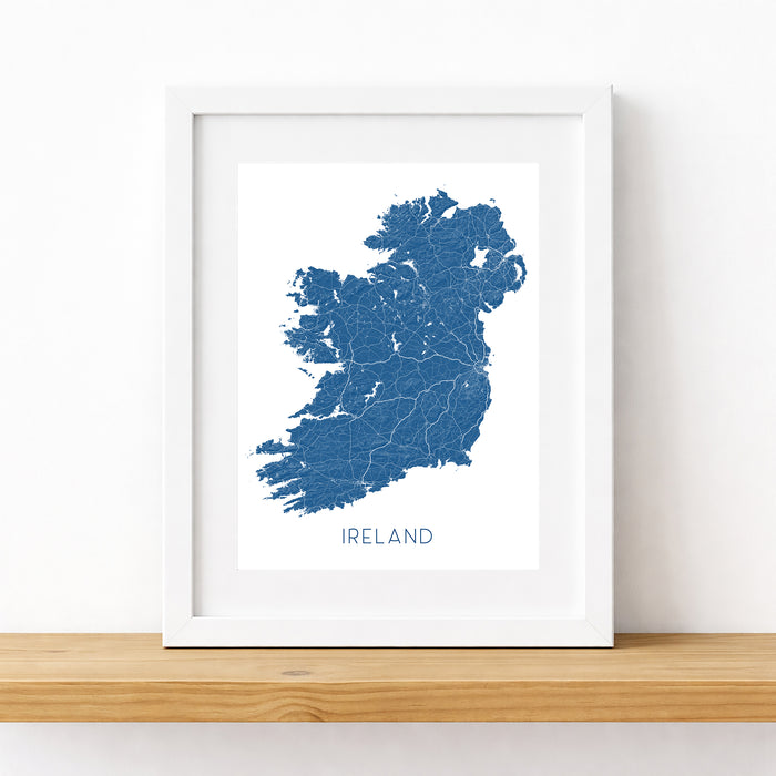 Framed map of Ireland on a white wall