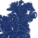 Map of Ireland with roads and boundaries in blue on a white background