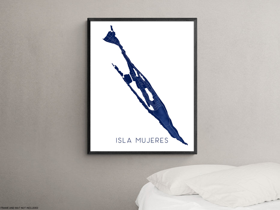 Isla Mujeres Mexico map print in Turquoise by Maps As Art.