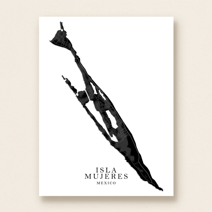 Map of Isla Mujeres, Mexico on a white background