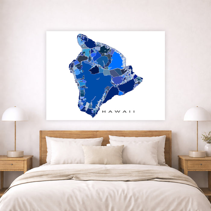 Big Island Hawaii Map Print: Blue Geometric Line Art Poster