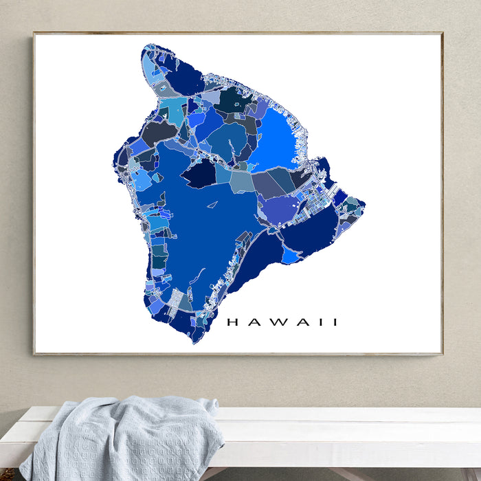 Big Island Hawaii Map Print: Blue Geometric Line Art Poster