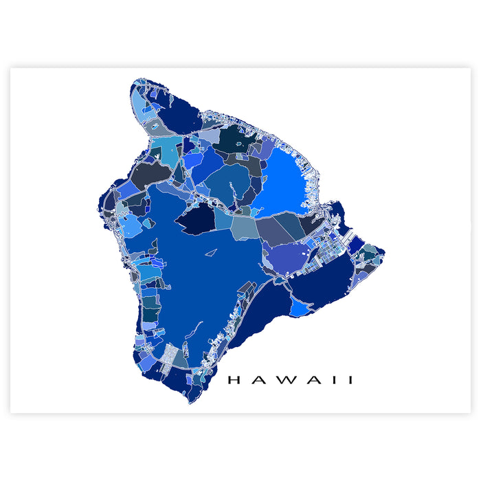 Big Island Hawaii Map Print: Blue Geometric Line Art Poster