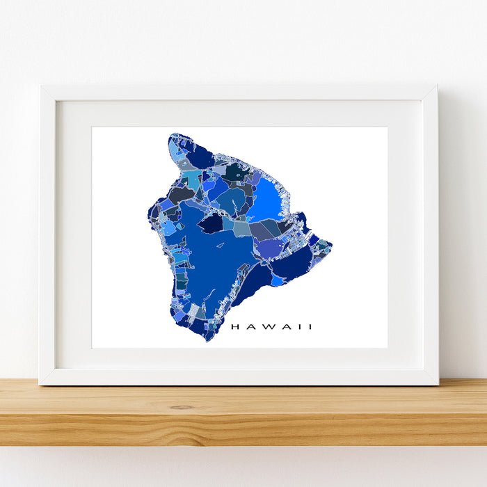 Big Island Hawaii Map Print: Blue Geometric Line Art Poster