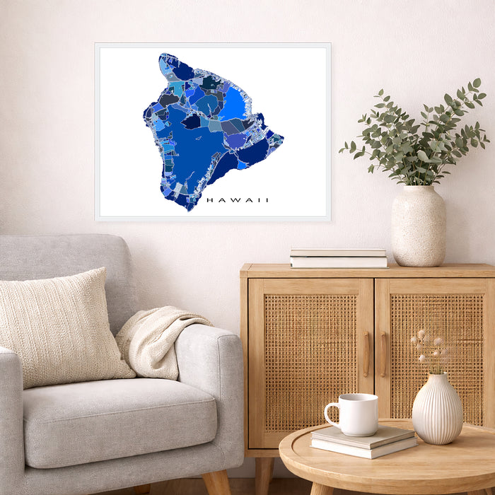 Big Island Hawaii Map Print: Blue Geometric Line Art Poster