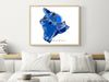 Island of Hawaii map print in a blue shapes design by Maps As Art.