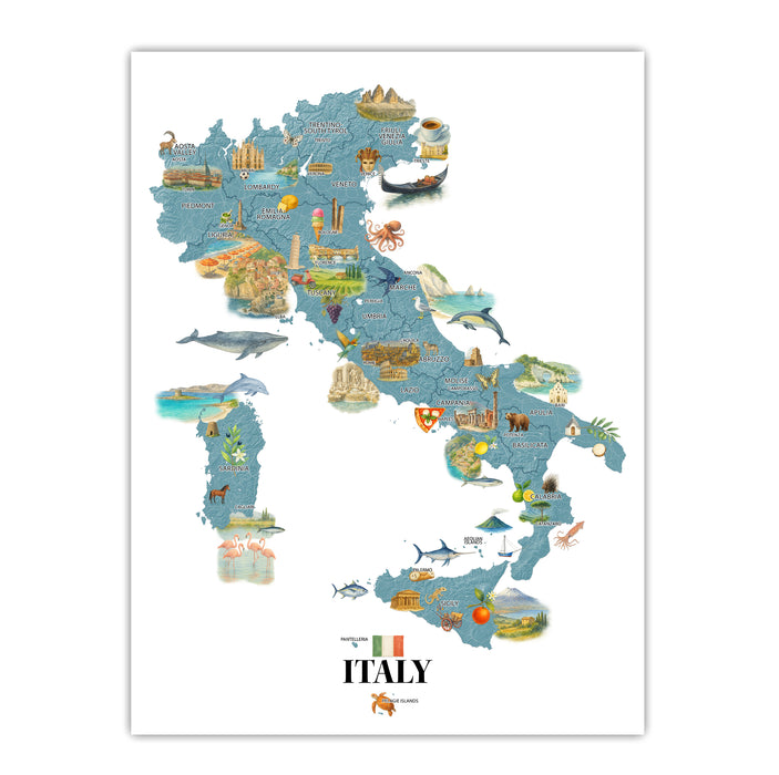Italy Map Wall Art - Colorful Illustrated Travel Print or Poster