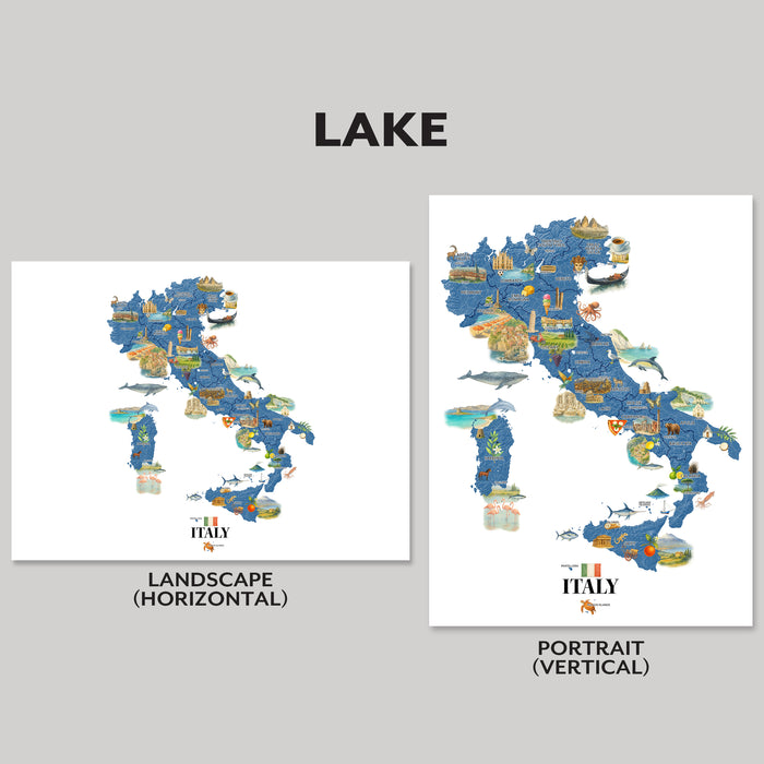 Italy Map Wall Art Print: Colorful Illustrated Travel Poster