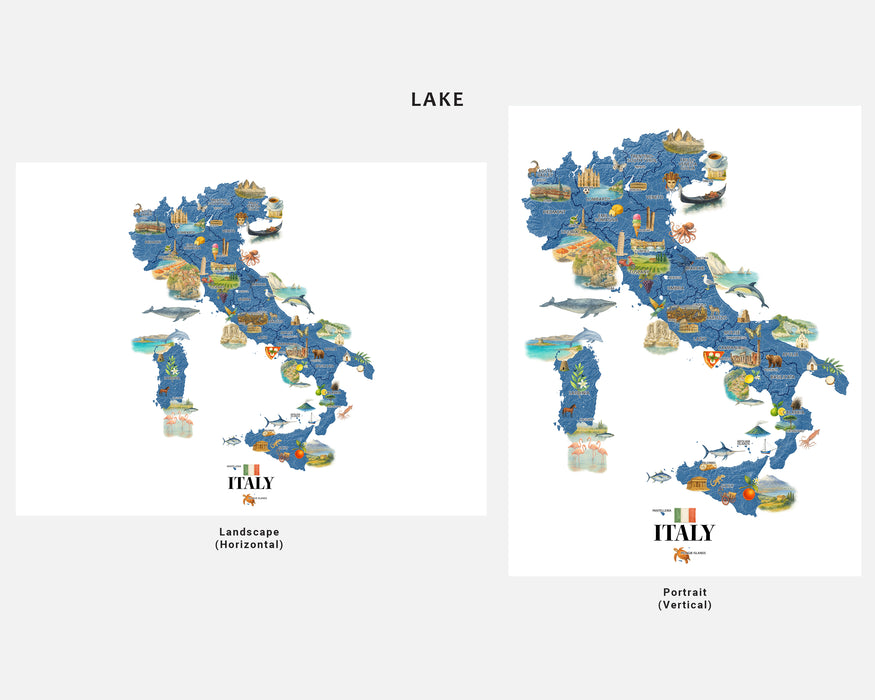 Two maps of Italy with different orientations on a white background.