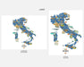 Two maps of Italy with different orientations on a white background.