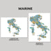 Two maps of Italy with different orientations on a gray background.
