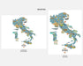 Two maps of Italy with different orientations on a white background.