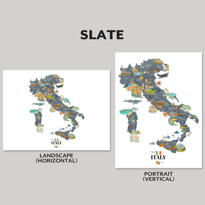 Italy Map Wall Art Print: Colorful Illustrated Travel Poster