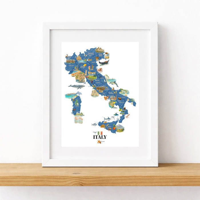 Italy Map Wall Art Print: Colorful Illustrated Travel Poster