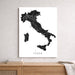 Map of Italy on a white background above a wooden surface.