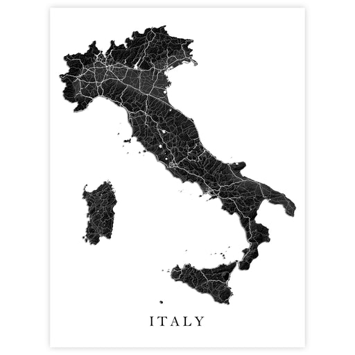 Map of Italy with black lines on a white background
