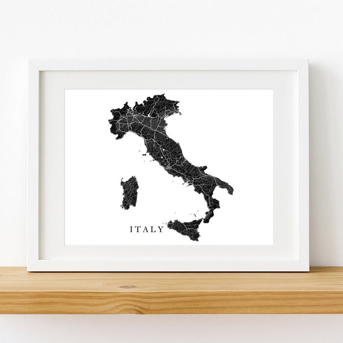 Framed map of Italy on a white wall