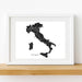 Framed map of Italy on a white wall