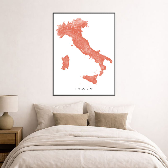 Italy Map Wall Art Print: Topographic Country Road Maps, Rome Milan Florence Venice Sicily Capri