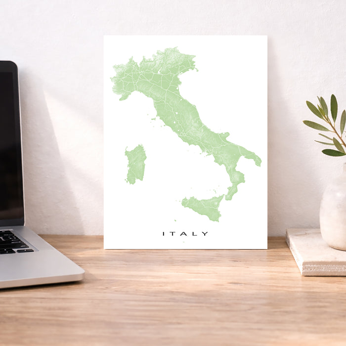 Italy Map Wall Art Print: Topographic Country Road Maps, Rome Milan Florence Venice Sicily Capri