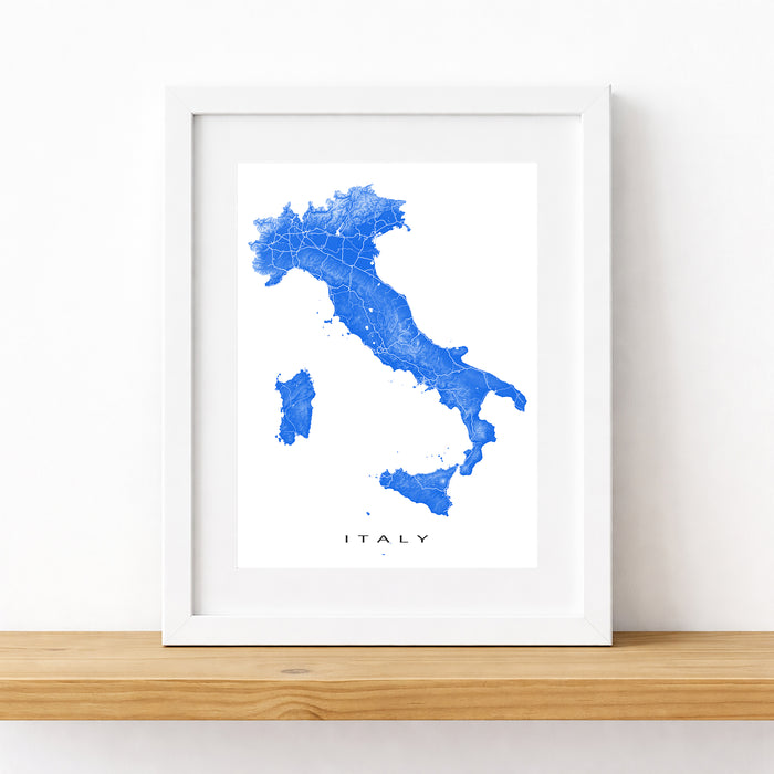 Italy Map Wall Art Print: Topographic Country Road Maps, Rome Milan Florence Venice Sicily Capri