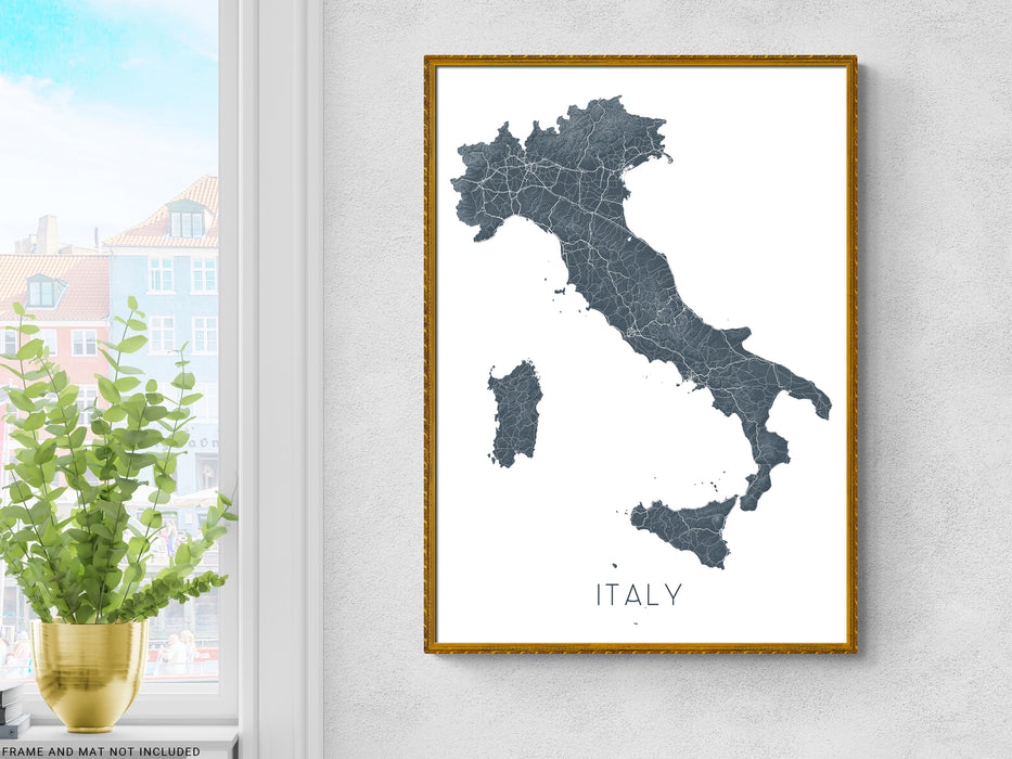 Italy map print in Slate by Maps As Art.