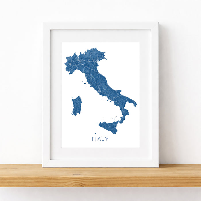 Framed map of Italy on a white background