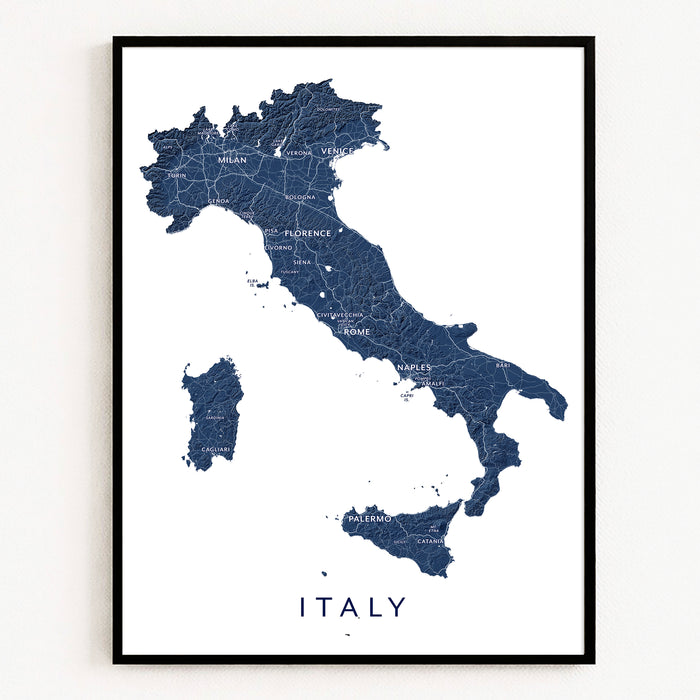 Map of Italy with city names on a white background
