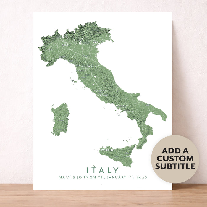 Map of Italy with a customizable subtitle on a white background