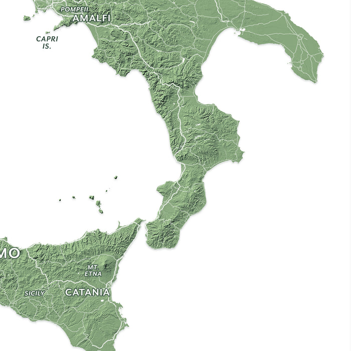 Topographic map of Italy with labeled regions