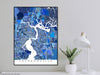 Jacksonville, Florida map art print in blue shapes designed by Maps As Art.