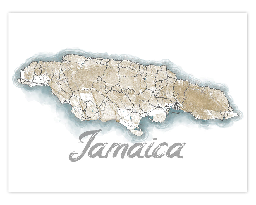jamaica-map-wall-art-print-poster-caribbean-watercolor-style-contour-maps-as-art for Free Printable Map Of Jamaica Jamaica Map Wall Art Print Poster, Caribbean Watercolor Style Contour — Maps As Art for Free Printable Map Of Jamaica