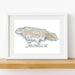 Framed map of Jamaica on a white wall