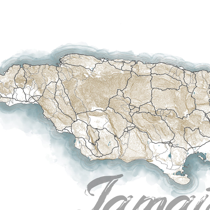 Map of Jamaica with a watercolor border