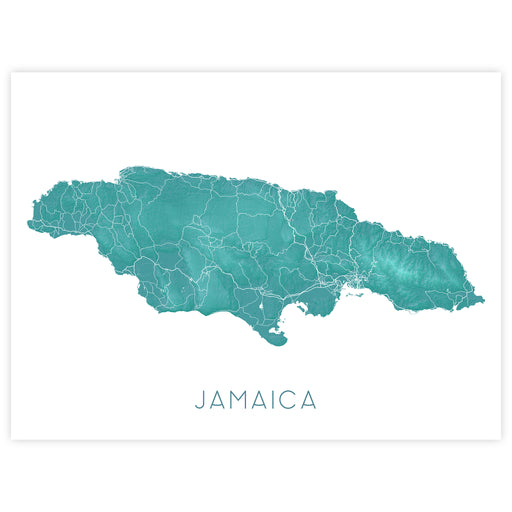 Map of Jamaica in teal color on a white background