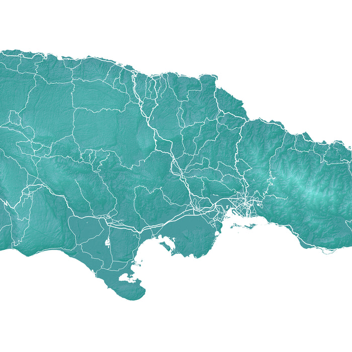 Map of a region with teal color and white lines on a white background