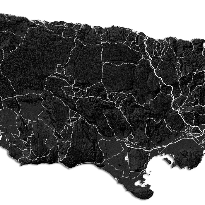 Topographic map of a region with detailed elevation lines on a white background