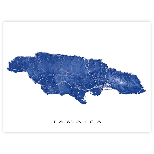 Map of Jamaica in blue on a white background