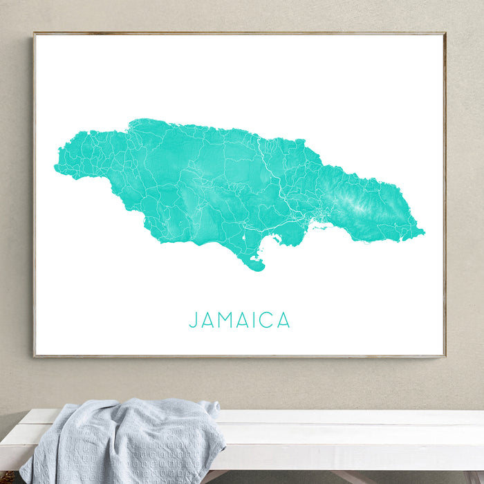 Jamaica Map Print: Topographic Map of Jamaica Art Poster, Caribbean Island Maps