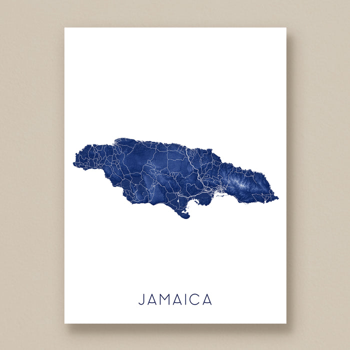 Jamaica Map Print: Topographic Map of Jamaica Art Poster, Caribbean Island Maps