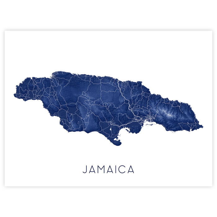 Jamaica Map Print: Topographic Map of Jamaica Art Poster, Caribbean Island Maps