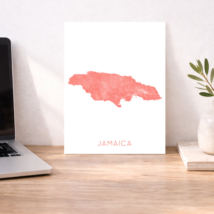 Jamaica Map Print: Topographic Map of Jamaica Art Poster, Caribbean Island Maps
