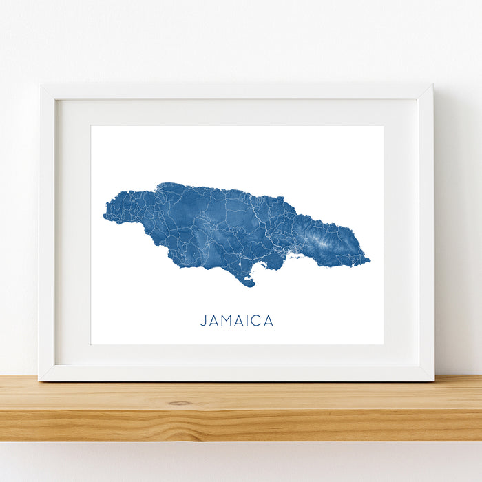 Jamaica Map Print: Topographic Map of Jamaica Art Poster, Caribbean Island Maps