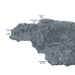 Topographic map of Jamaica with labeled cities on a white background