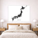 Map of Japan on a wall above a bed in a bedroom setting