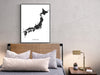 Japan country topographic black and white map print designed by Maps As Art.Japan country topographic black and white map print designed by Maps As Art.