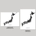 Two black and white maps of Japan, one landscape and one portrait, on a gray background.